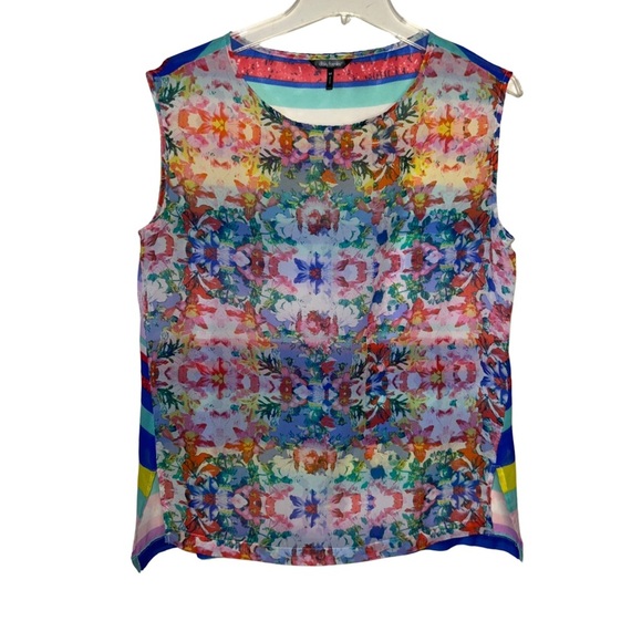 3/$25 🍄 Daisy Fuentes Colorful Sleeveless Chiffon Floral Print Blouse Medium - Picture 1 of 11